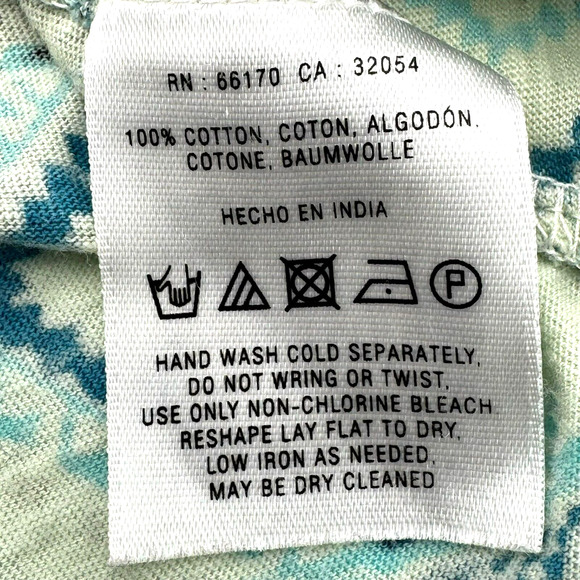 ANTHROPOLOGIE AKEMI & KIN Large Blue Diamond Print Boho Roll Tab Embellished Top - Picture 6 of 10